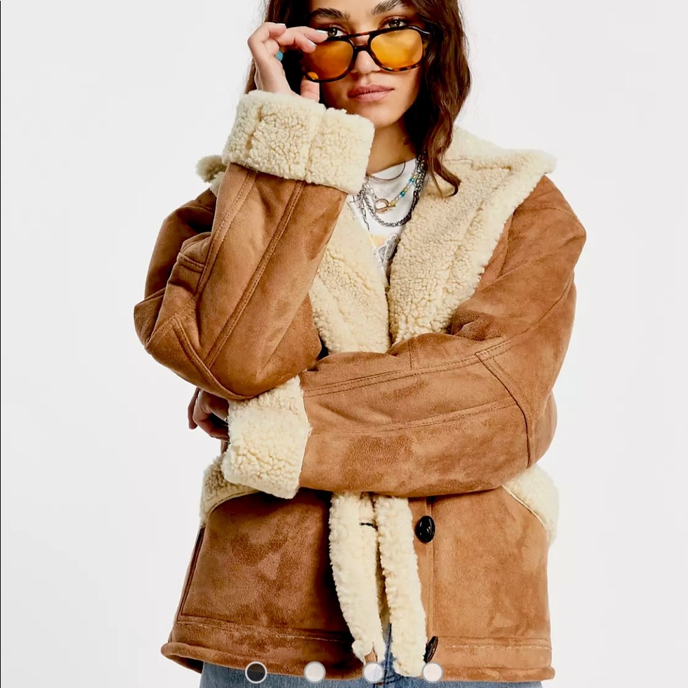 Topshop Faux Shearling oversized jacket in tan NWOT